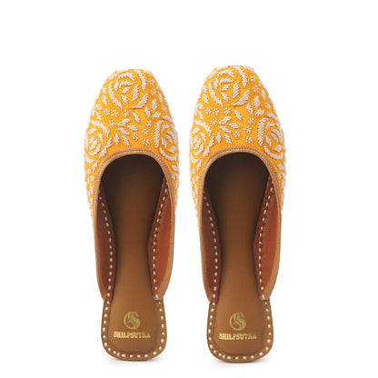 Shilpsutra Women Mustard Pearl On Sunshine Mules