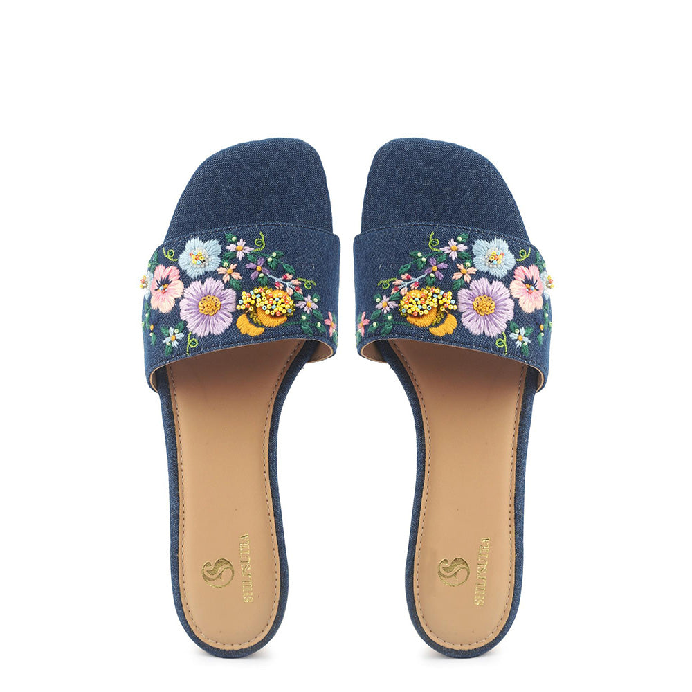 Shilpsutra Women Blue Denim Dazzle Flats