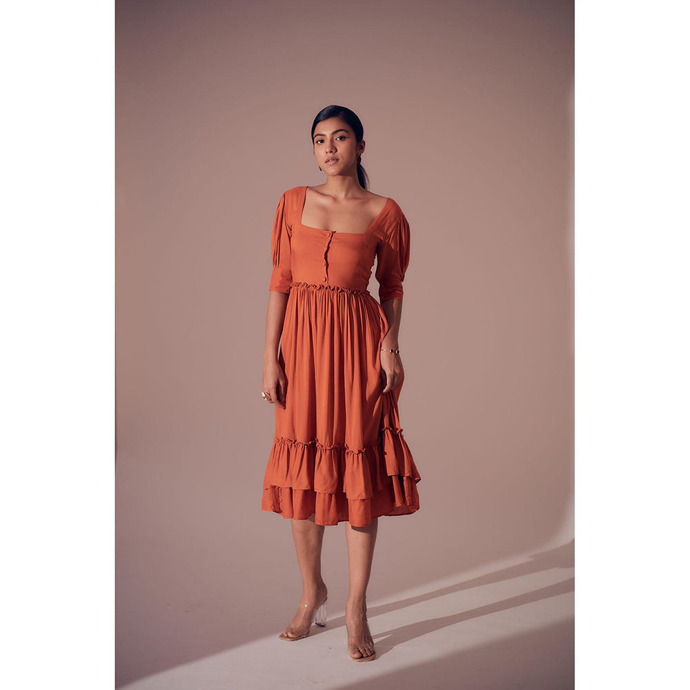 Shibui Ibiza Rust Square Neck Dress