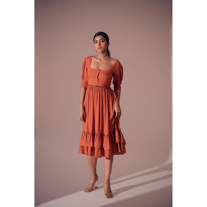 Shibui Ibiza Rust Square Neck Dress