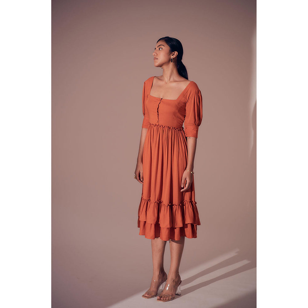 Shibui Ibiza Rust Square Neck Dress
