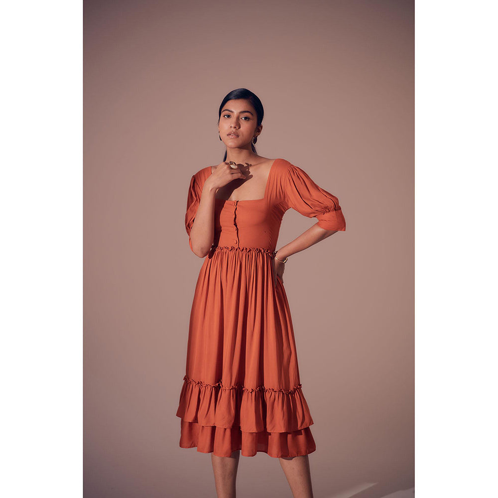 Shibui Ibiza Rust Square Neck Dress