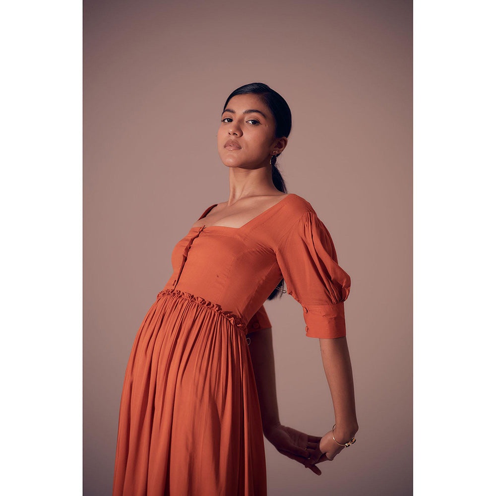 Shibui Ibiza Rust Square Neck Dress