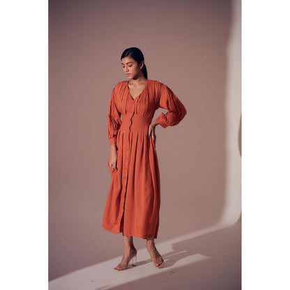 Shibui Georgia Solid Rust Full Sleeves Maxi Dress