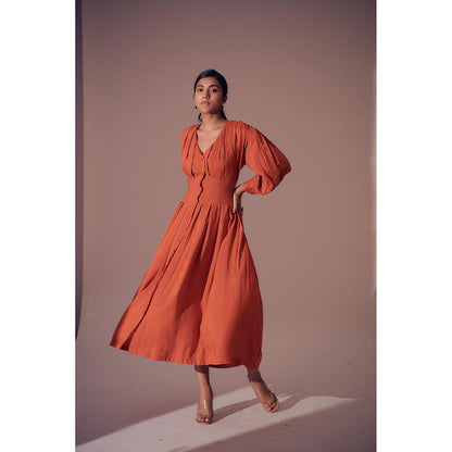 Shibui Georgia Solid Rust Full Sleeves Maxi Dress