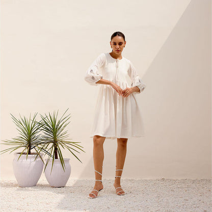 Shibui Mid Summer Embroidered Round Neck White Dress