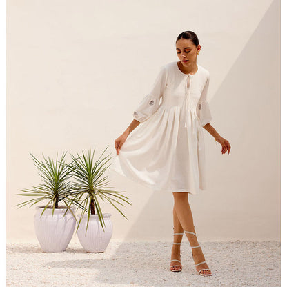 Shibui Mid Summer Embroidered Round Neck White Dress
