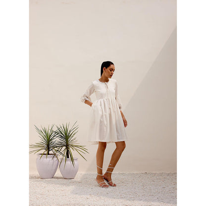 Shibui Mid Summer Embroidered Round Neck White Dress