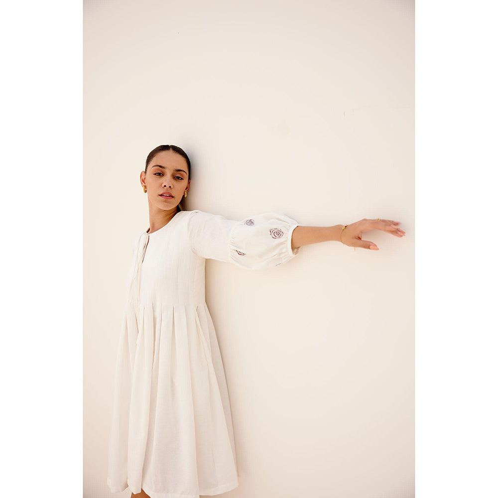Shibui Mid Summer Embroidered Round Neck White Dress