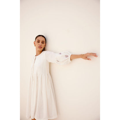 Shibui Mid Summer Embroidered Round Neck White Dress