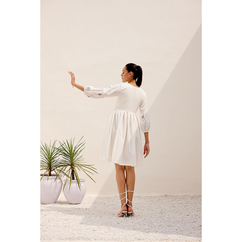 Shibui Mid Summer Embroidered Round Neck White Dress