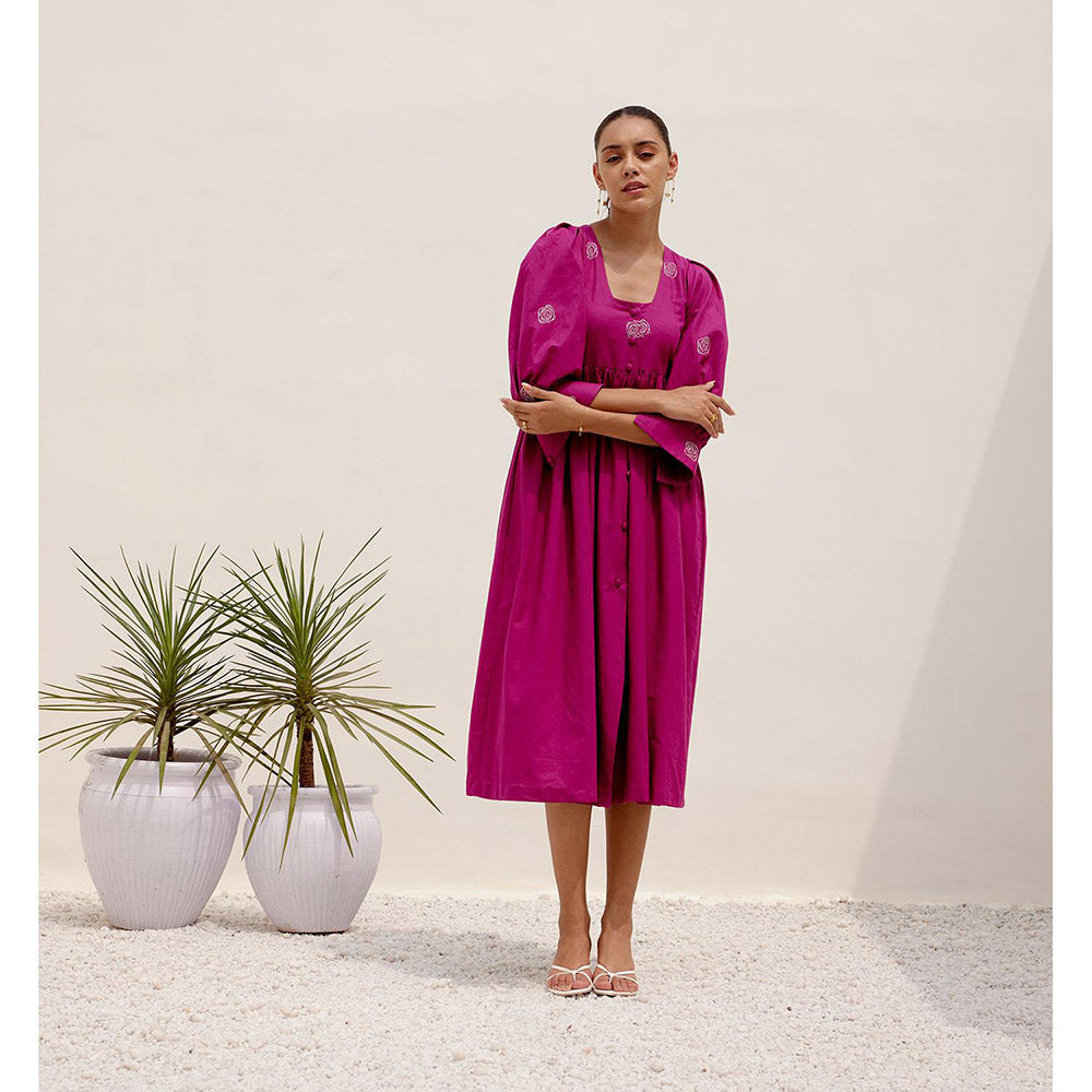 Shibui Sienna Magenta Embroidered Square Neck Dress