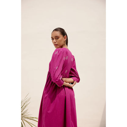 Shibui Sienna Magenta Embroidered Square Neck Dress