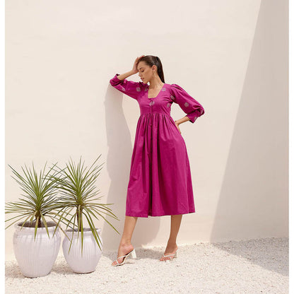 Shibui Sienna Magenta Embroidered Square Neck Dress