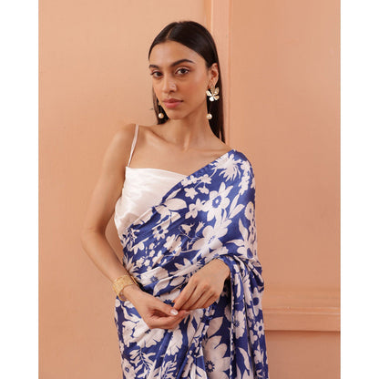 Shibui Rhythm Oasis Blue Print Saree with Unstitched Blouse