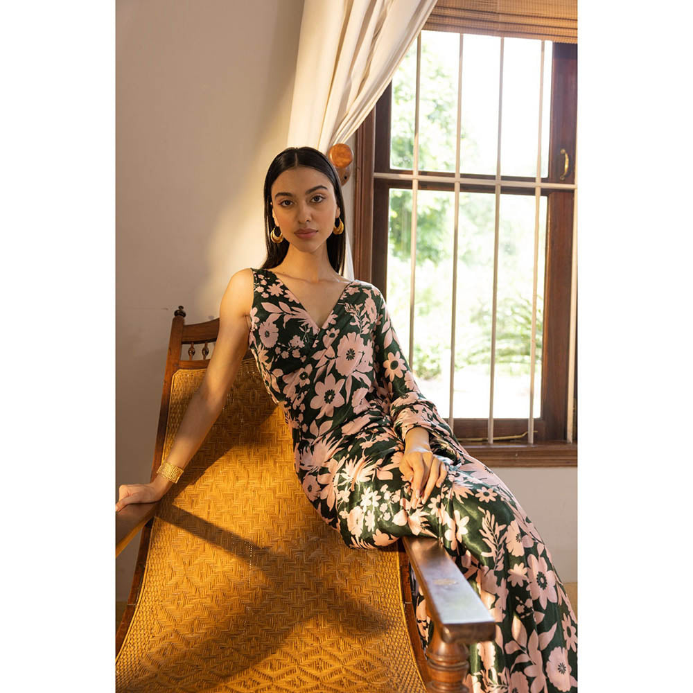 Shibui Rhythm Oasis Green Print Saree with Unstitched Blouse