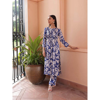 Shibui Royal Oasis Blue Print Kurta and Pant (Set of 2)