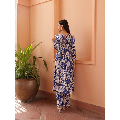 Shibui Royal Oasis Blue Print Kurta and Pant (Set of 2)