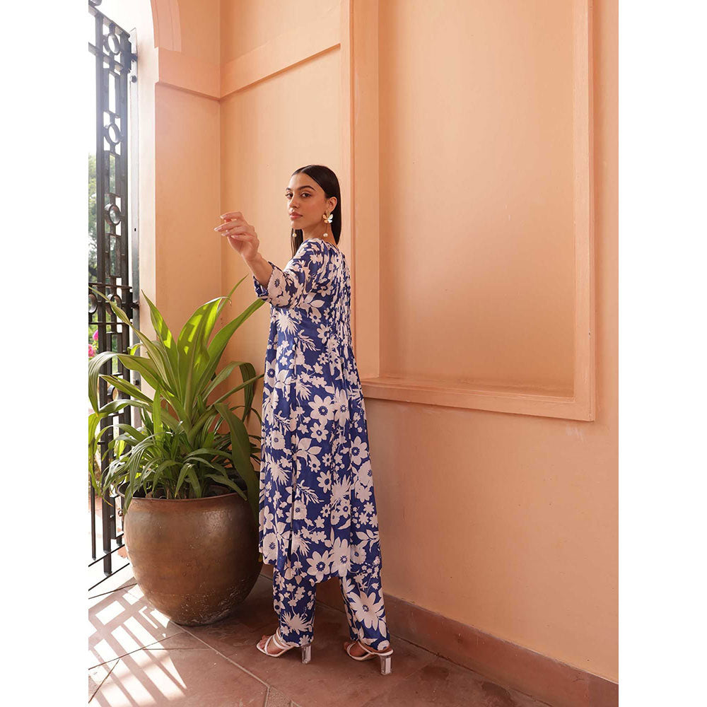 Shibui Royal Oasis Blue Print Kurta and Pant (Set of 2)