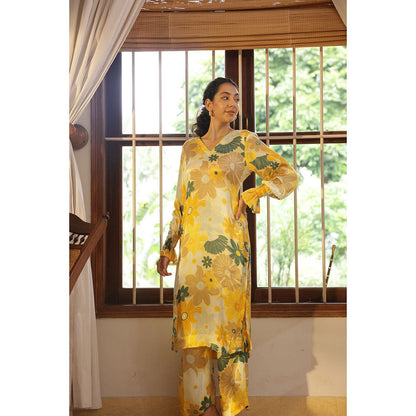 Shibui Greece Mosaic Yellow Print Kurta and Pant (Set of 2)