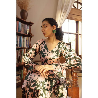 Shibui Greece Oasis Green Print Kurta and Pant (Set of 2)