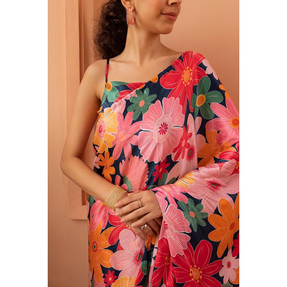 Shibui Rhythm Mosaic Pink Print Saree with Stitched Blouse