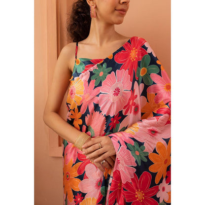 Shibui Rhythm Mosaic Pink Print Saree with Stitched Blouse