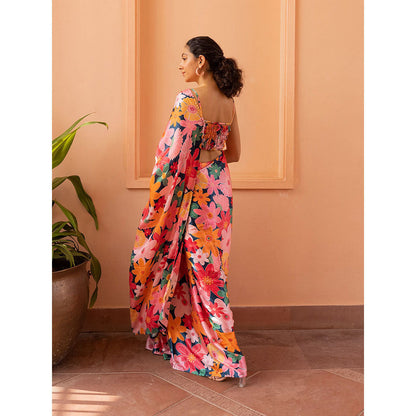 Shibui Rhythm Mosaic Pink Print Saree with Stitched Blouse