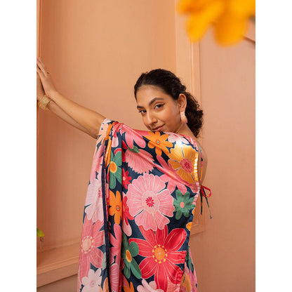 Shibui Rhythm Mosaic Pink Print Saree with Stitched Blouse