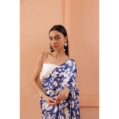 Shibui Rhythm Oasis Blue Print Saree with Stitched Blouse