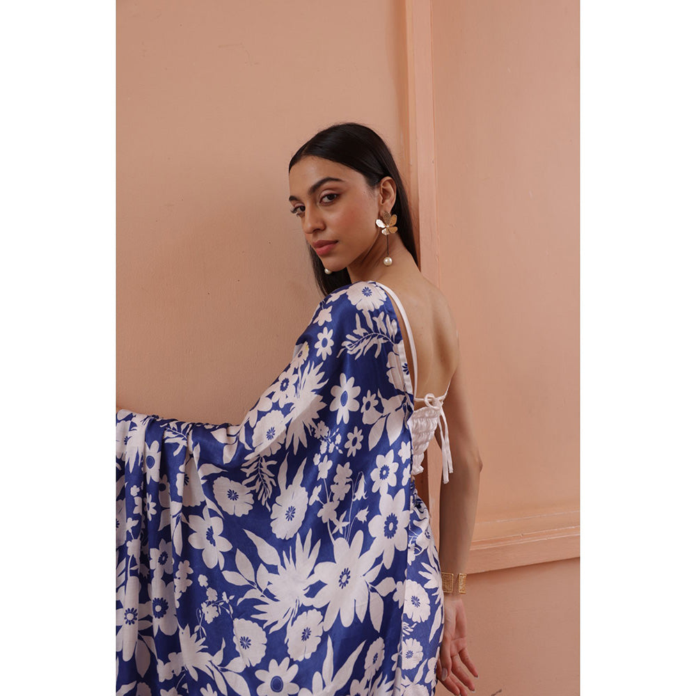 Shibui Rhythm Oasis Blue Print Saree with Stitched Blouse