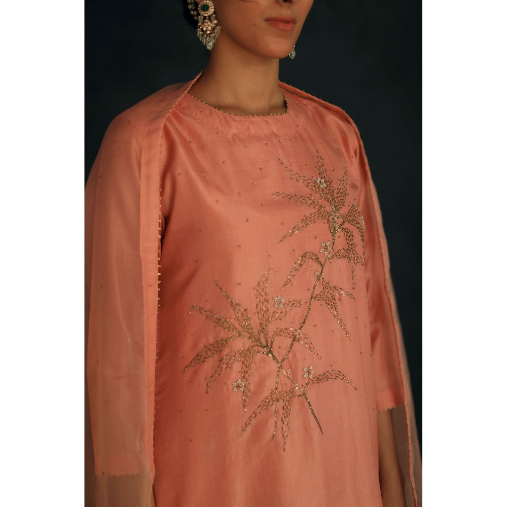 SHIKHA MEHTA Salmon Hania Kurta with Pant and Dupatta (Set of 3)