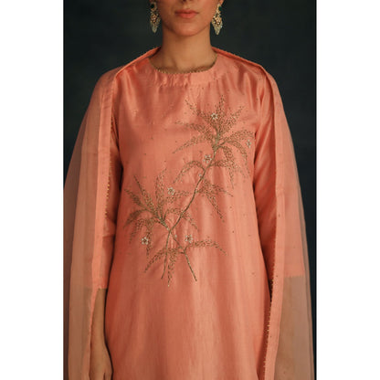 SHIKHA MEHTA Salmon Hania Kurta with Pant and Dupatta (Set of 3)