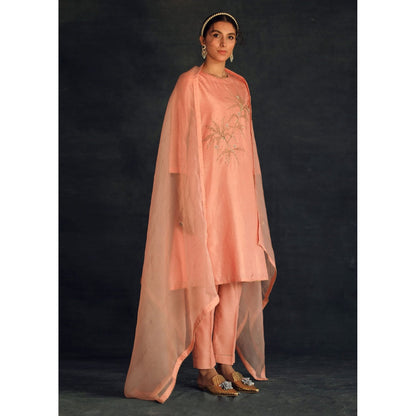SHIKHA MEHTA Salmon Hania Kurta with Pant and Dupatta (Set of 3)