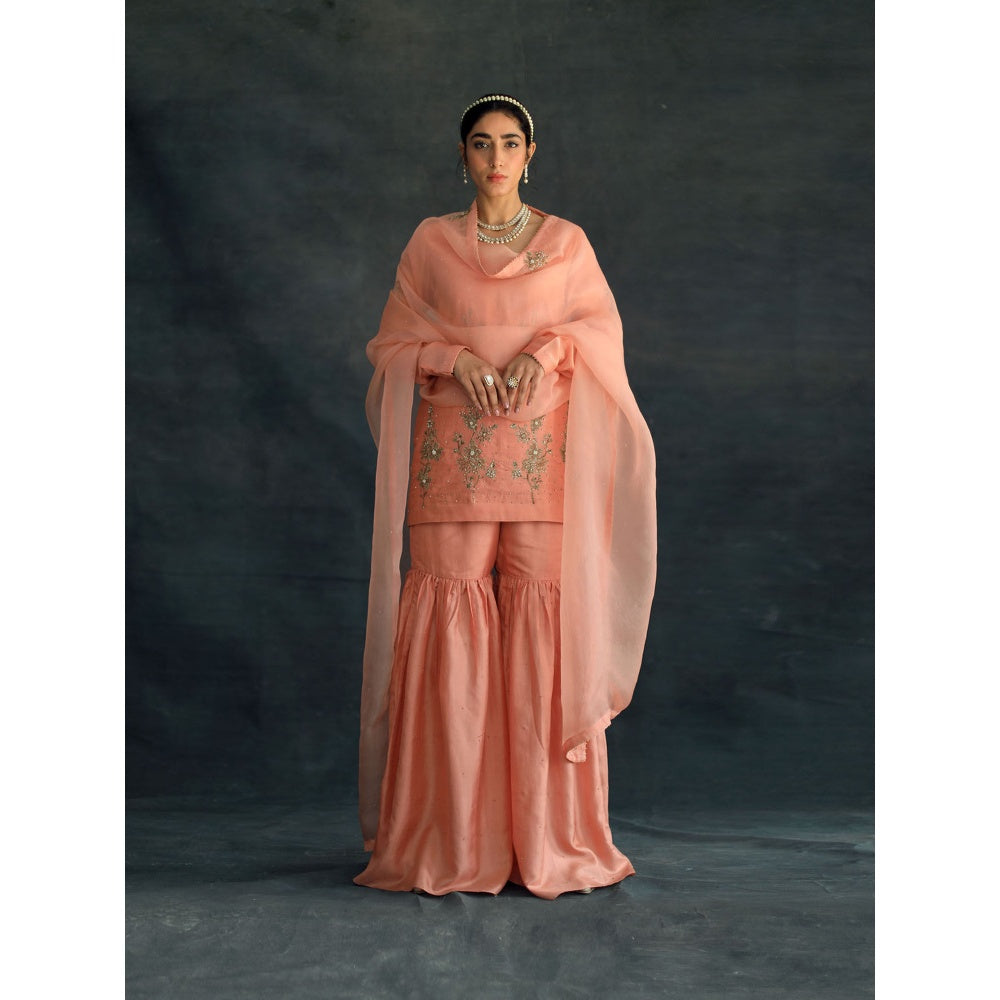 SHIKHA MEHTA Salmon Amaira Kurta with Sharara and Dupatta (Set of 3)