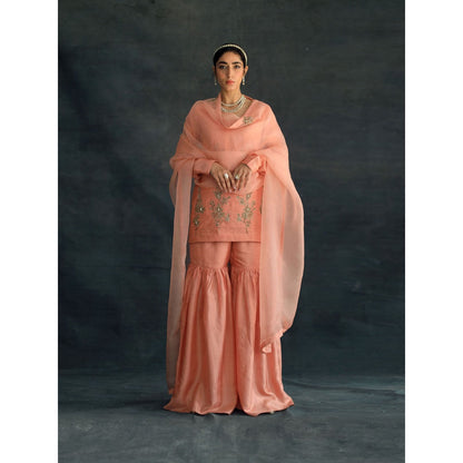 SHIKHA MEHTA Salmon Amaira Kurta with Sharara and Dupatta (Set of 3)