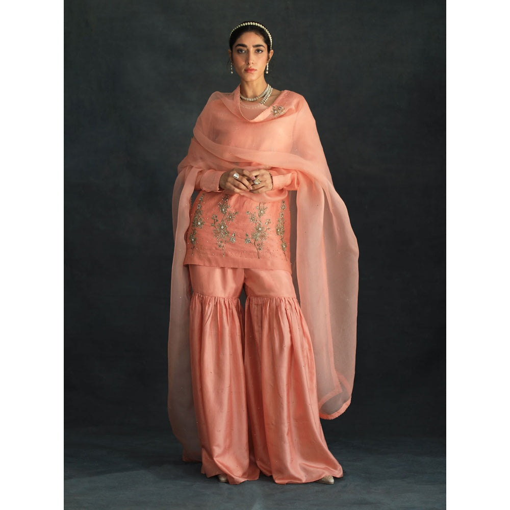 SHIKHA MEHTA Salmon Amaira Kurta with Sharara and Dupatta (Set of 3)