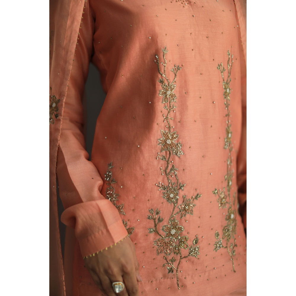 SHIKHA MEHTA Salmon Amaira Kurta with Sharara and Dupatta (Set of 3)