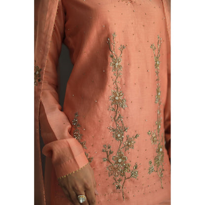 SHIKHA MEHTA Salmon Amaira Kurta with Sharara and Dupatta (Set of 3)
