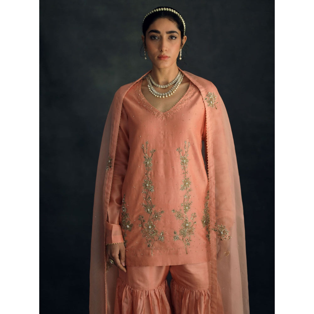 SHIKHA MEHTA Salmon Amaira Kurta with Sharara and Dupatta (Set of 3)