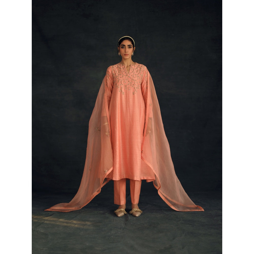 SHIKHA MEHTA Salmon Zayra Kurta with Pant (Set of 2)
