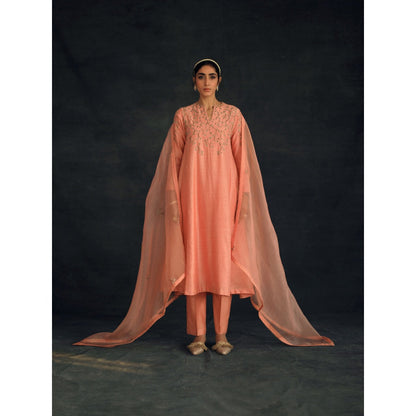 SHIKHA MEHTA Salmon Zayra Kurta with Pant (Set of 2)
