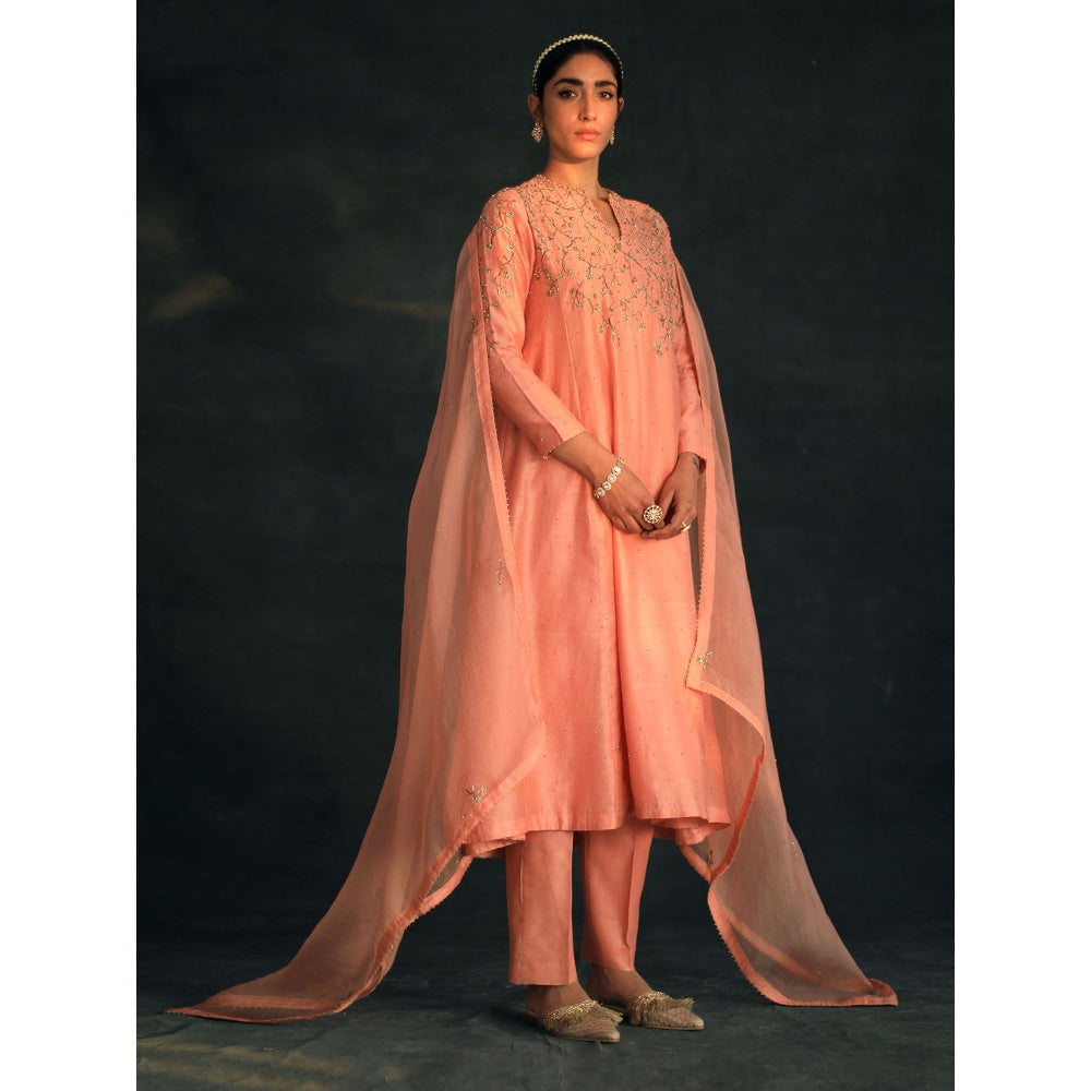 SHIKHA MEHTA Salmon Zayra Kurta with Pant (Set of 2)
