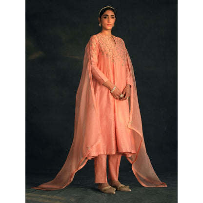 SHIKHA MEHTA Salmon Zayra Kurta with Pant (Set of 2)