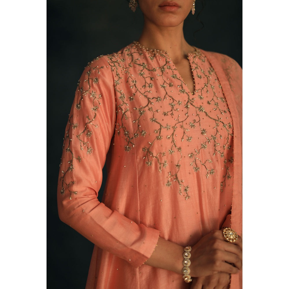 SHIKHA MEHTA Salmon Zayra Kurta with Pant (Set of 2)