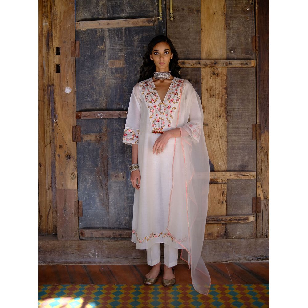 SHIKHA MEHTA Kora Sofia Kurta with Pant and Dupatta (Set of 3)