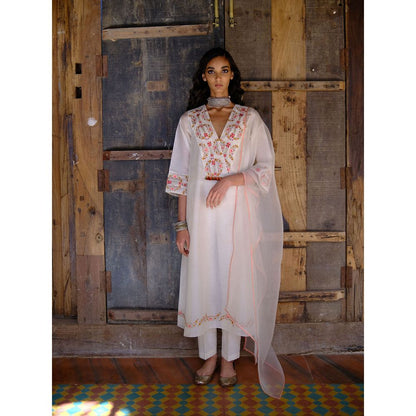 SHIKHA MEHTA Kora Sofia Kurta with Pant and Dupatta (Set of 3)