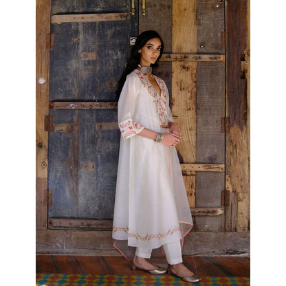 SHIKHA MEHTA Kora Sofia Kurta with Pant and Dupatta (Set of 3)