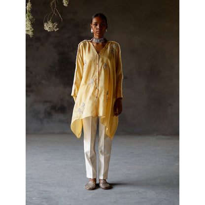 SHIKHA MEHTA Yellow Roli Silk Kurta with Pant (Set of 2)