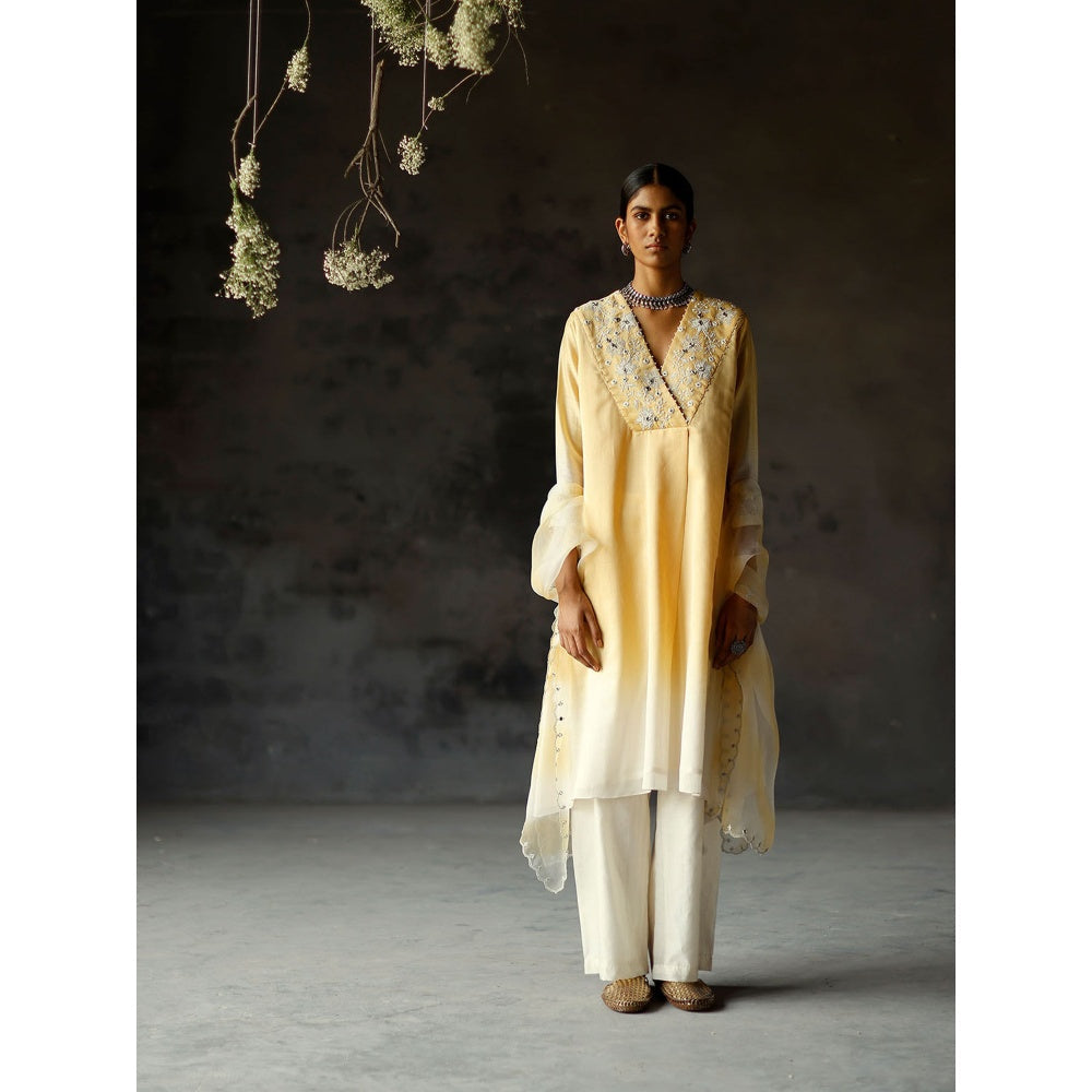 SHIKHA MEHTA Yellow Advika Kurta with Pant and Dupatta (Set of 3)